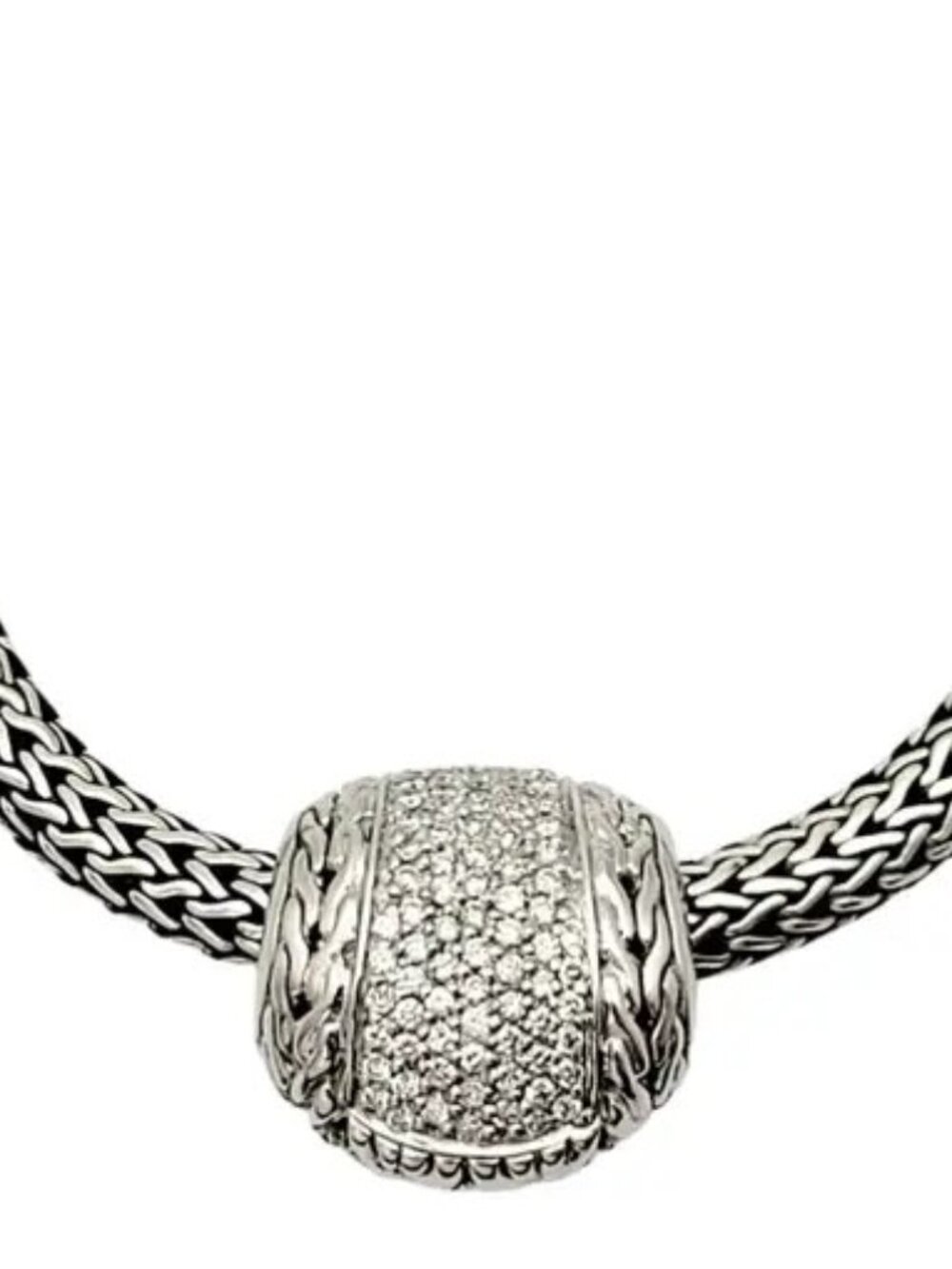 JOHN HARDY STERLING SILVER 18K WHITE GOLD NATURAL PAVE DIAMOND ENHANCER / SLIDE